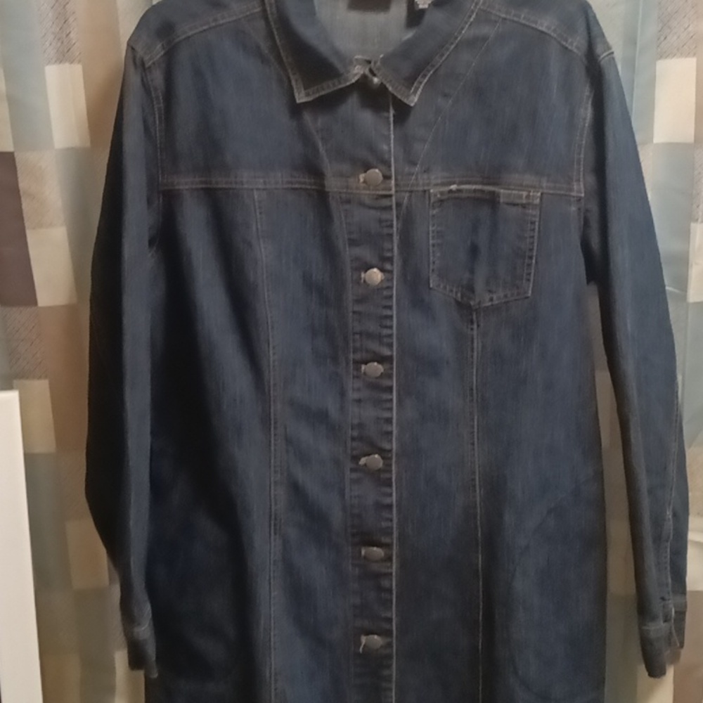 FINAL PRICE NWOT CHICO'S denim l/s dress w front pockets & gold stitching Sz 3 - Picture 5 of 9